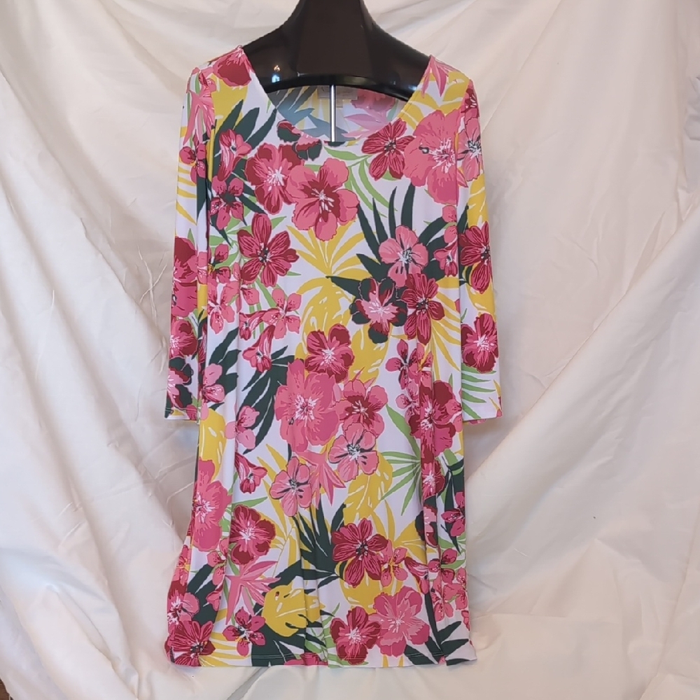 Pappagallo Floral Midi Dress - Pink, Yellow, Green